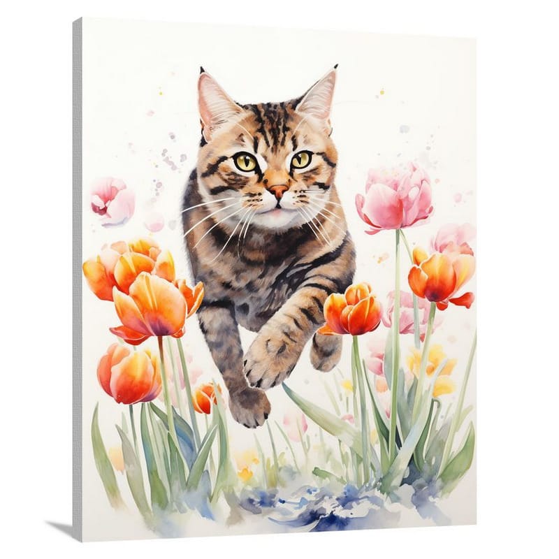 Tabby Cat's Tulip Dance - Canvas Print