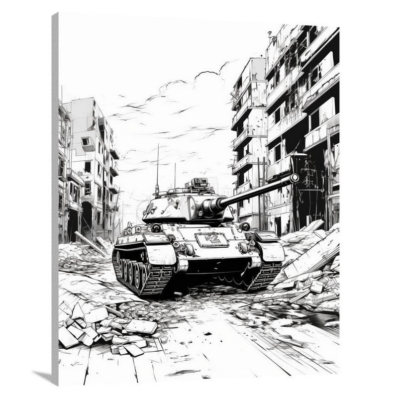 Tank in Despair - Black And White - Canvas Print