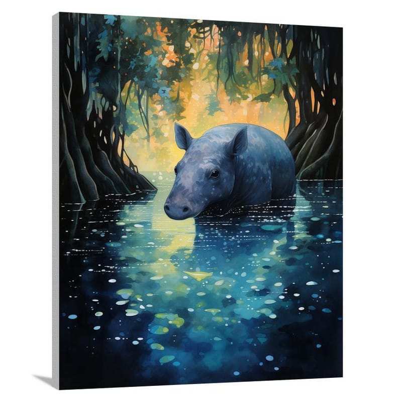 Tapir's Nocturnal Wanderings - Watercolor - Canvas Print