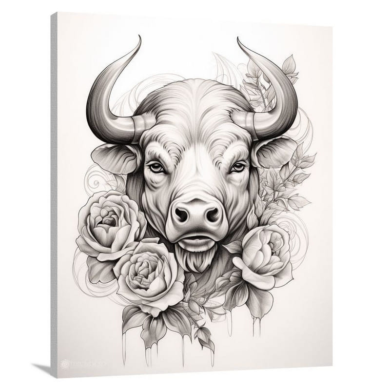 Taurus: Strength in Bloom. - Black And White - Canvas Print