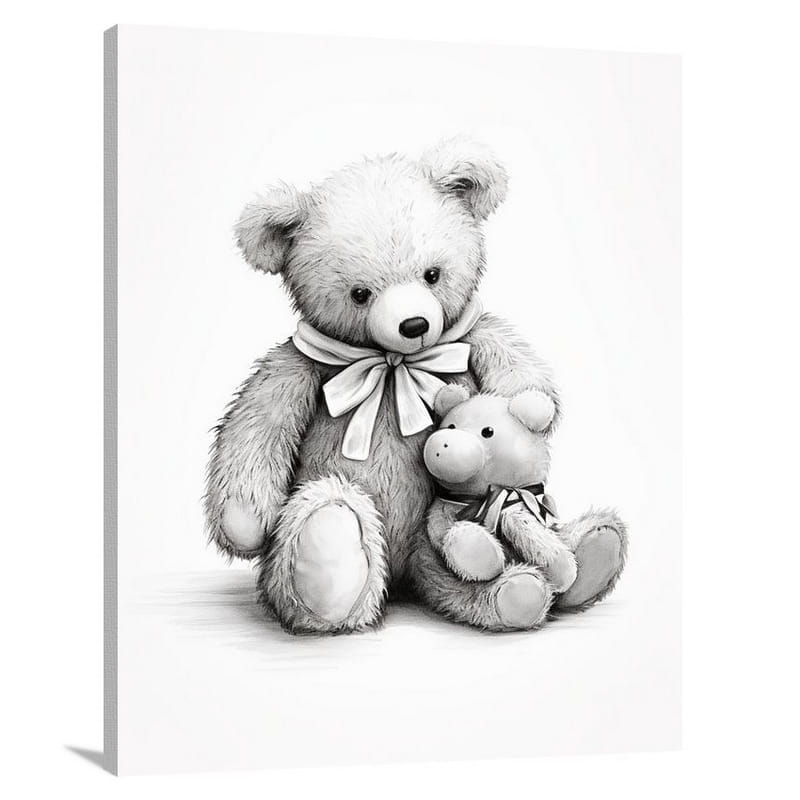 Teddy Bear's Embrace - Black And White - Canvas Print
