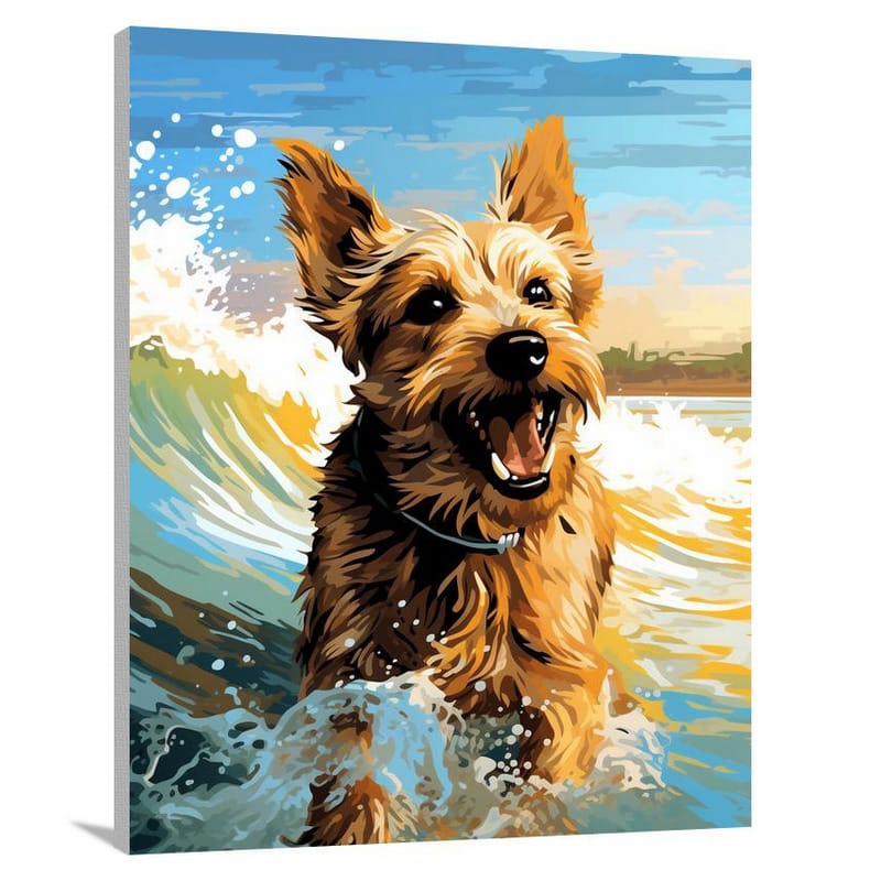 Terrier's Beachside Freedom - Pop Art - Canvas Print