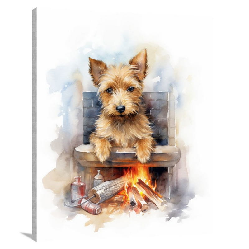 Terrier's Hearthside Bliss - Watercolor - Canvas Print