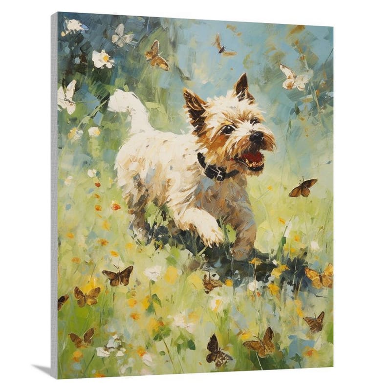 Terrier's Joyful Pursuit - Impressionist - Canvas Print