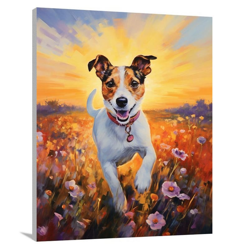Terrier's Wildflower Chase - Canvas Print