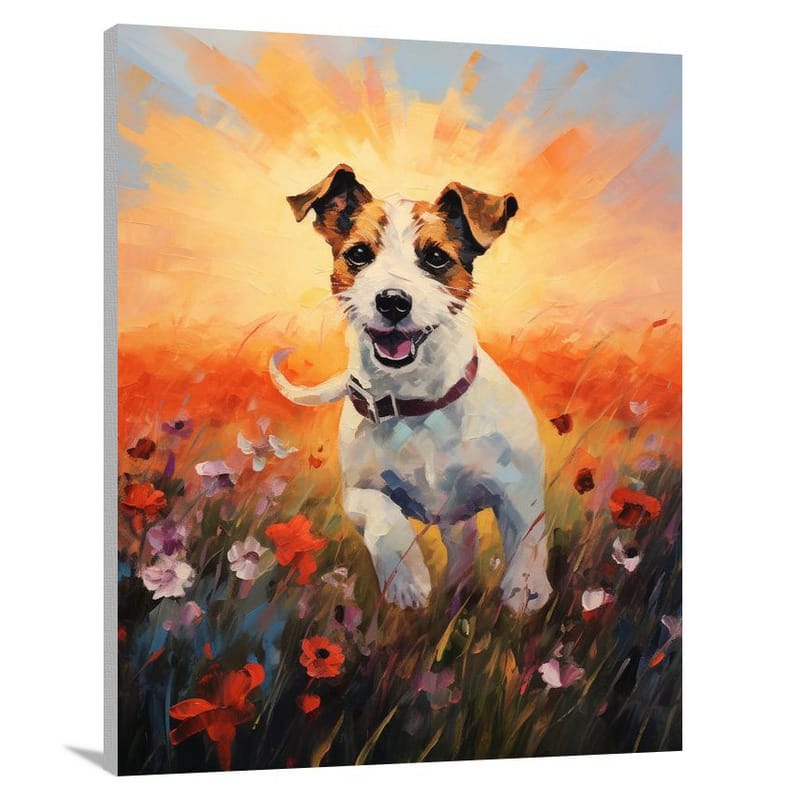 Terrier's Wildflower Chase - Impressionist - Canvas Print