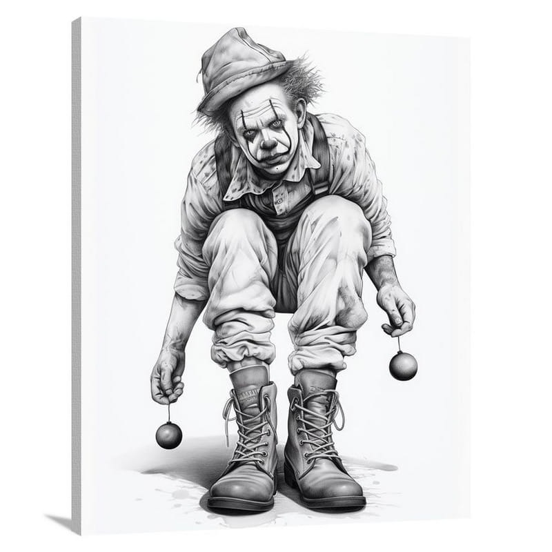 The Bittersweet Path of a Clown - Black And White - Canvas Print