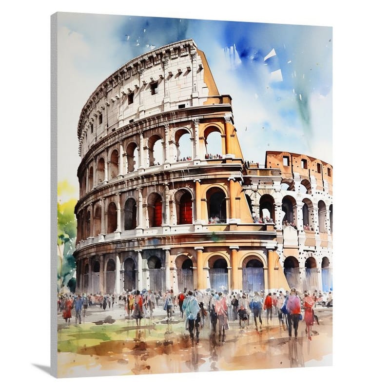 The Colosseum's Vibrant Spectacle - Watercolor - Canvas Print