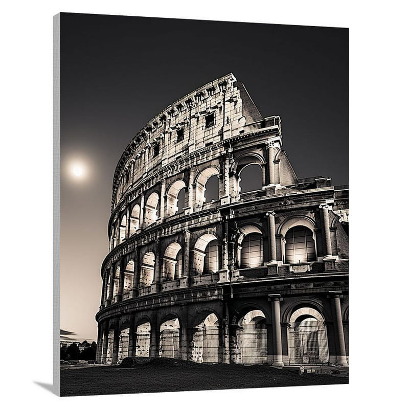 The Colosseum: Serene Moonlight - Black And White - Canvas Print