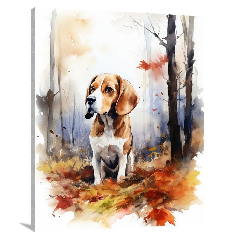 The Curious Explorer: Beagle in the Woods - Watercolor - Canvas Print
