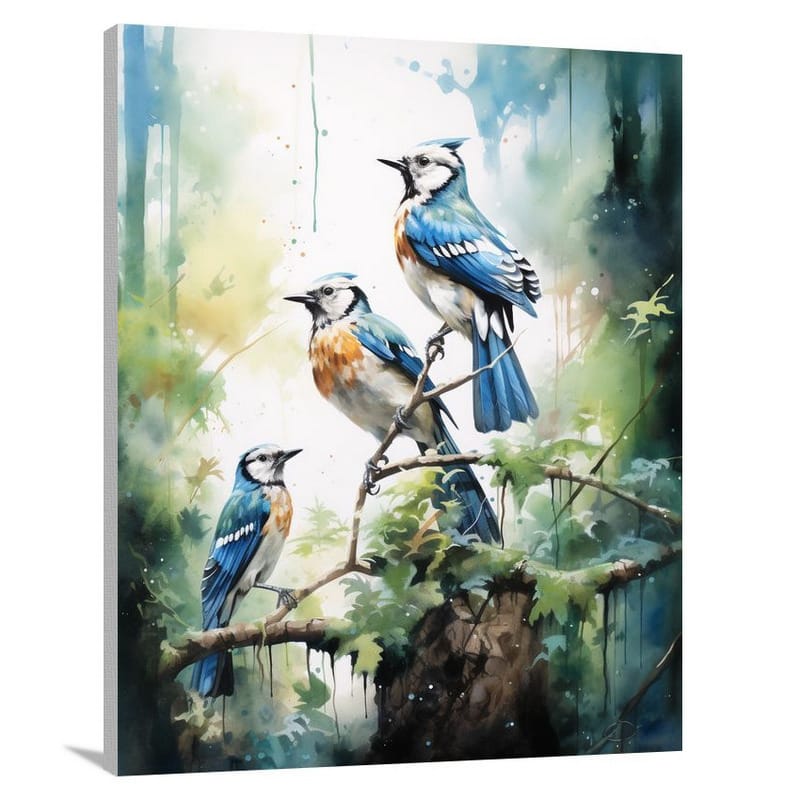 The Enchanted Encounter: Jay's Mystical Birds - Canvas Print