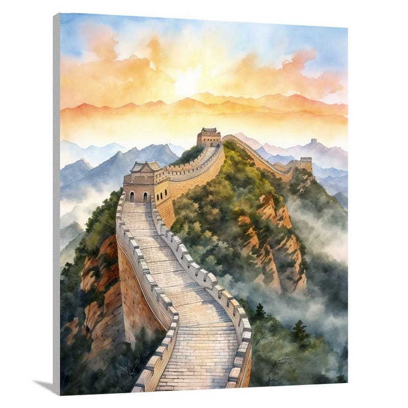 The Great Wall: Serene Sunset - Watercolor - Canvas Print
