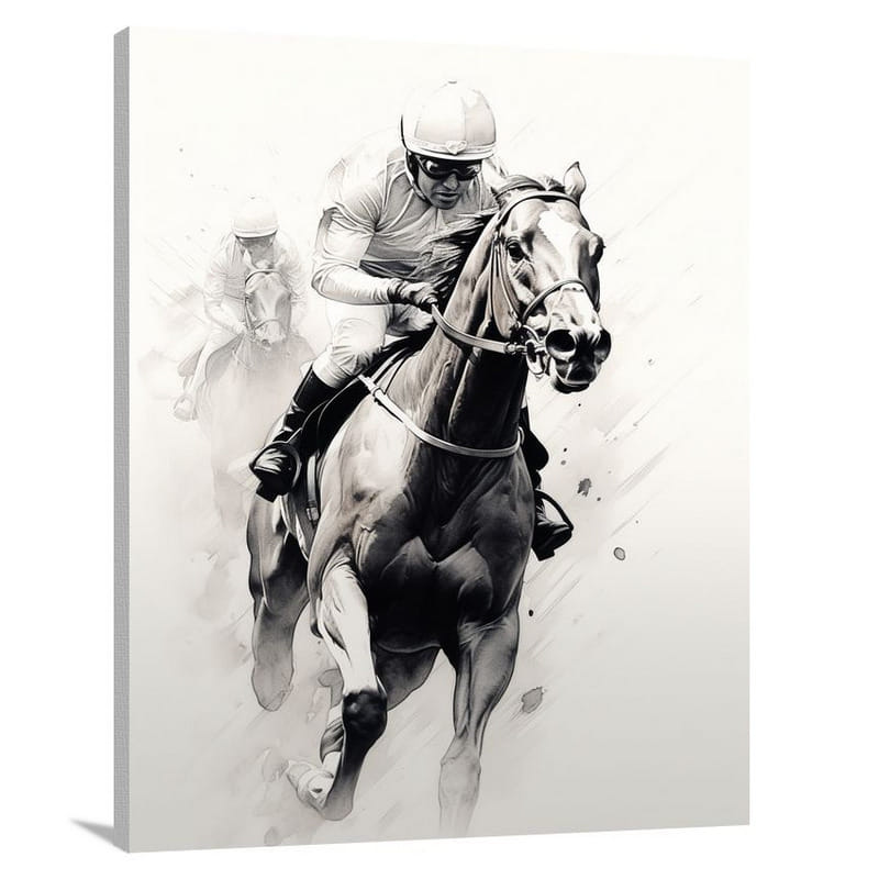 The Thrill of Horse Racing - Black And White - Canvas Print