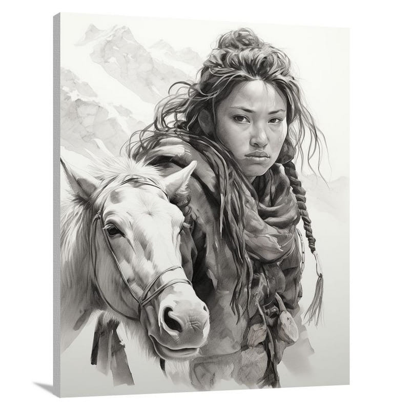 Tibetan Resilience - Black And White - Canvas Print