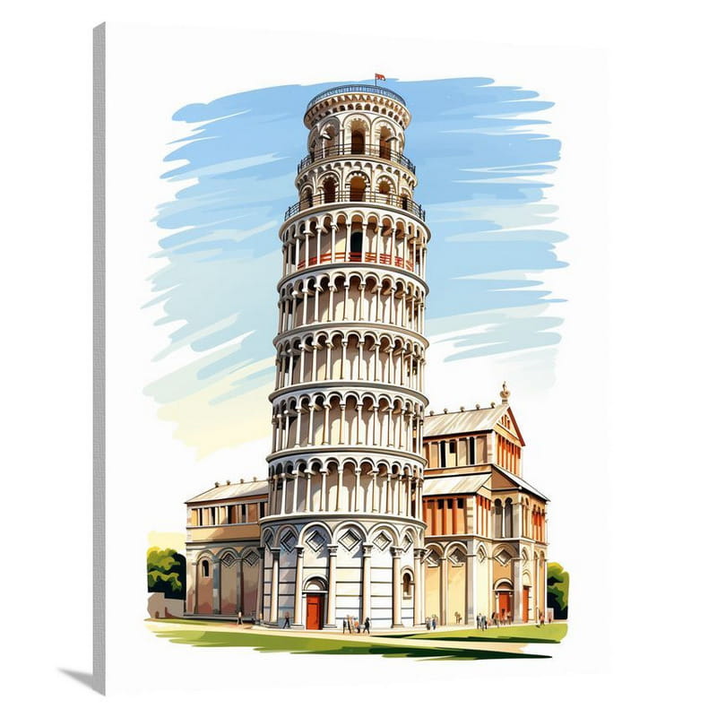 Timeless Beauty: Leaning Tower of Pisa - Black And White - Canvas Print