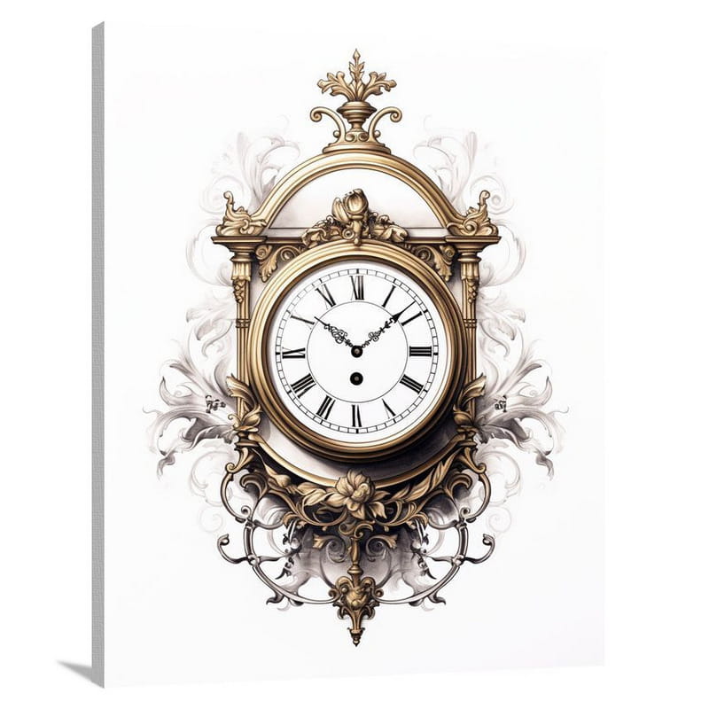 Timeless Elegance: Decorative Clock - Black And White - Canvas Print