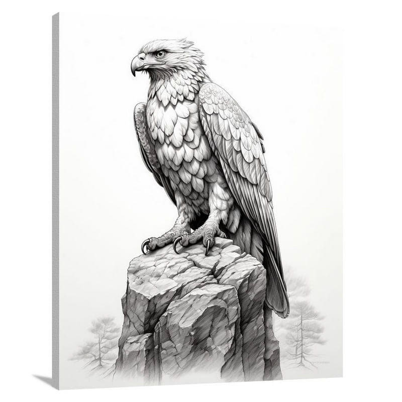 Timeless Wisdom: Raptor's Contemplation - Black And White - Canvas Print