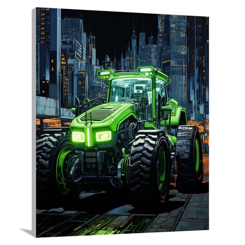 Tractor in the Neon City - Canvas Print