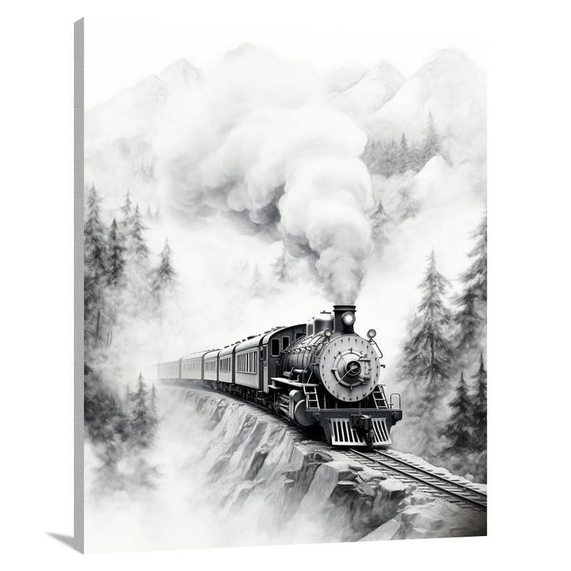 Train Journey Through Misty Mountains - Canvas Print