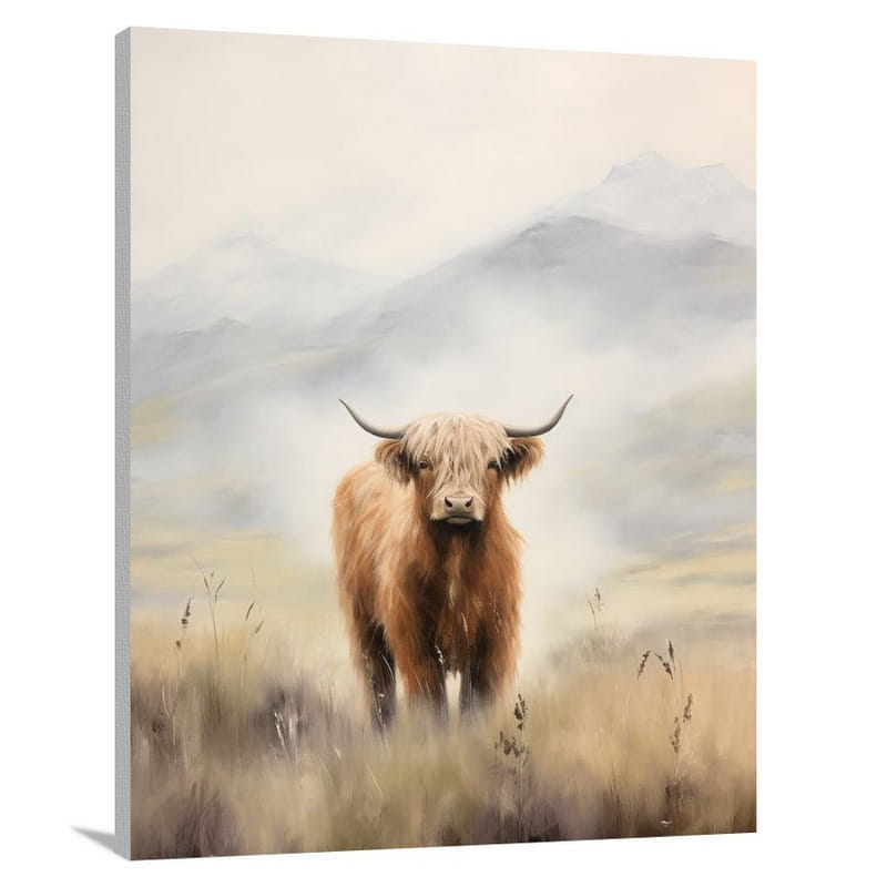Tranquil Highland Cow - Minimalist - Canvas Print