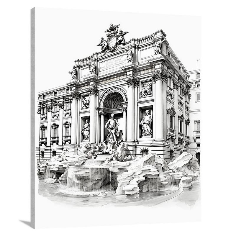 Trevi Fountain: Architectural Opulence - Black And White - Canvas Print