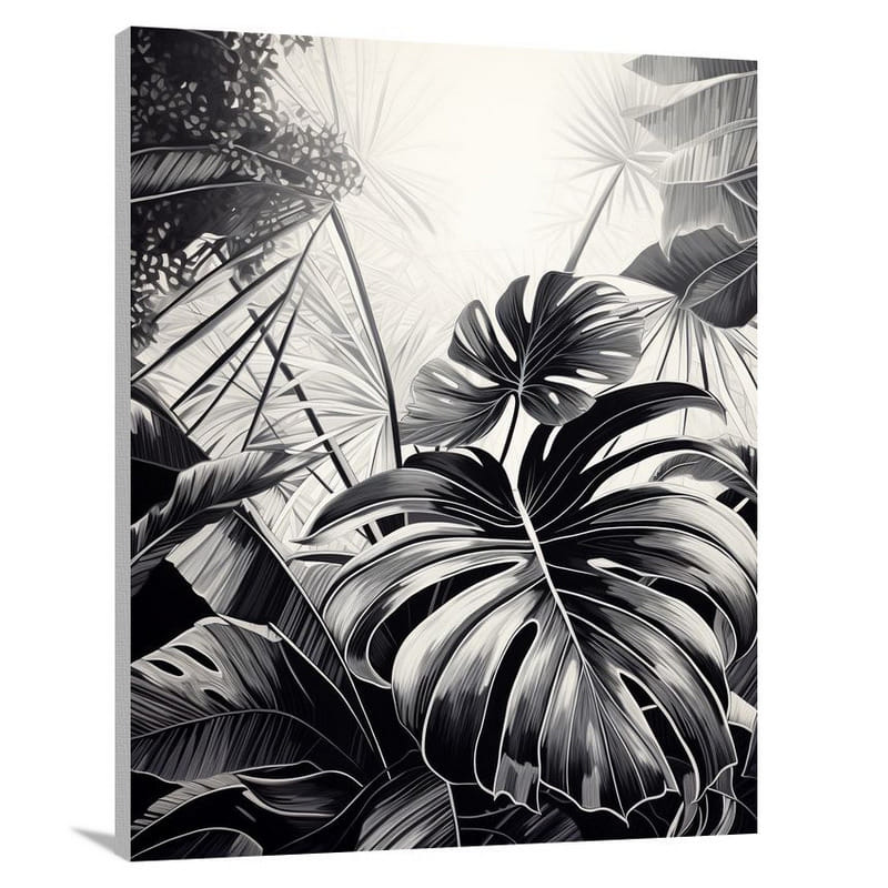 Tropical Leaf Serenity - Black And White - Canvas Print