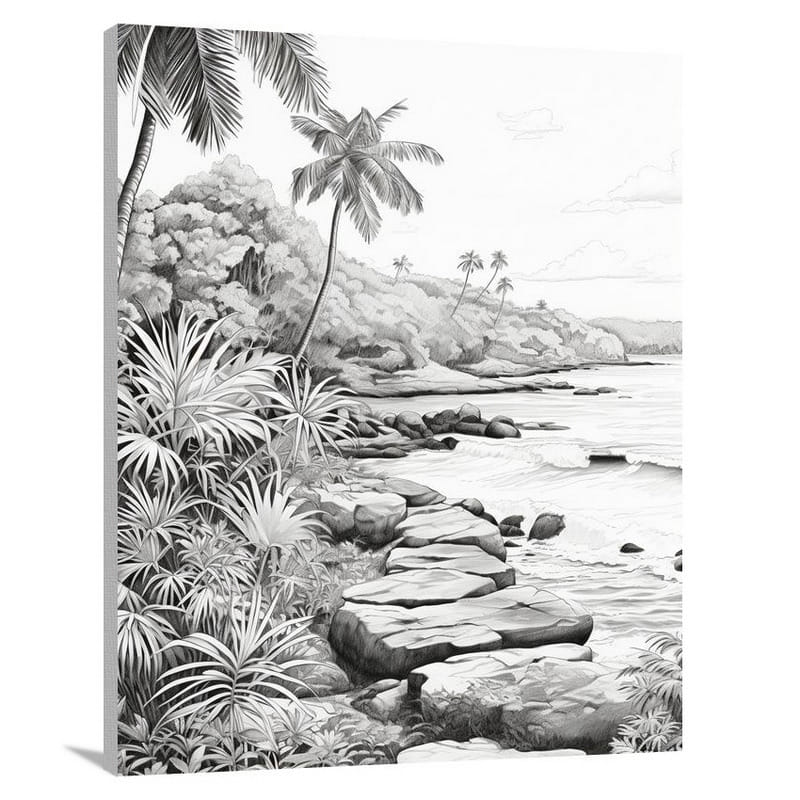 Tropical Serenity: US Virgin Islands - Black And White - Canvas Print