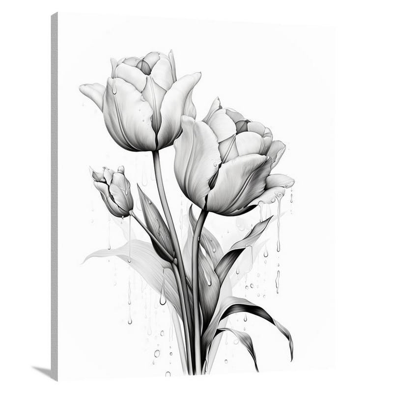 Tulip Symphony - Black And White - Canvas Print