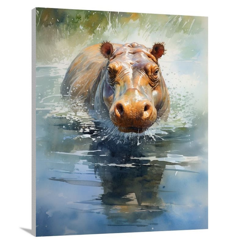 Twilight Encounter: Hippopotamus - Watercolor - Canvas Print
