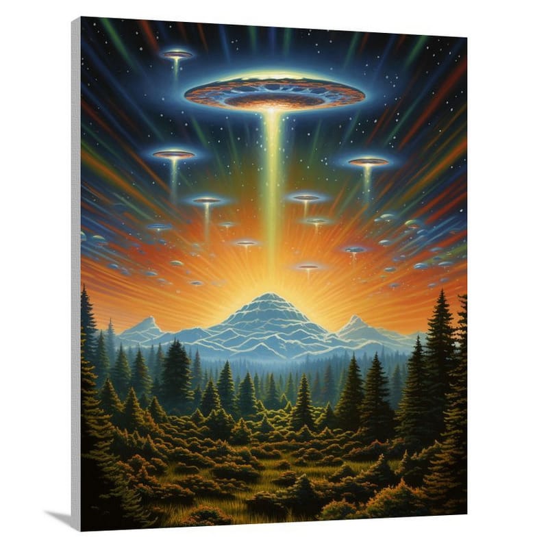 UFOs in Rainbow Skies - Canvas Print