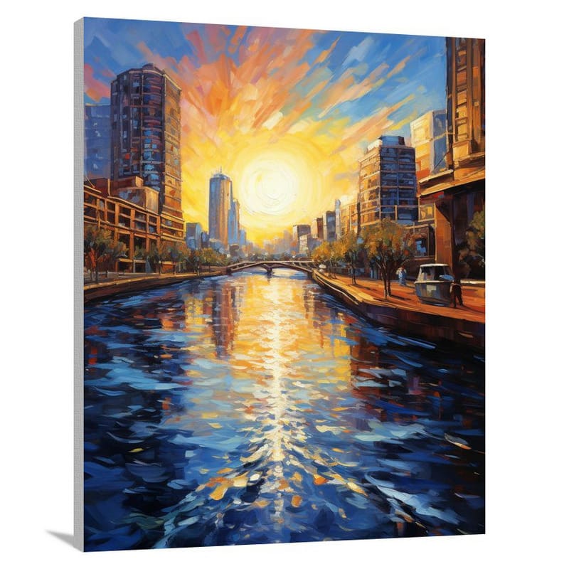 Urban River Reflections - Impressionist 2 - Canvas Print