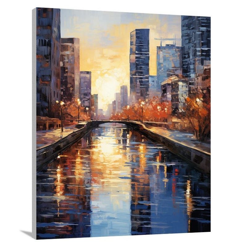 Urban River Reflections - Impressionist - Canvas Print