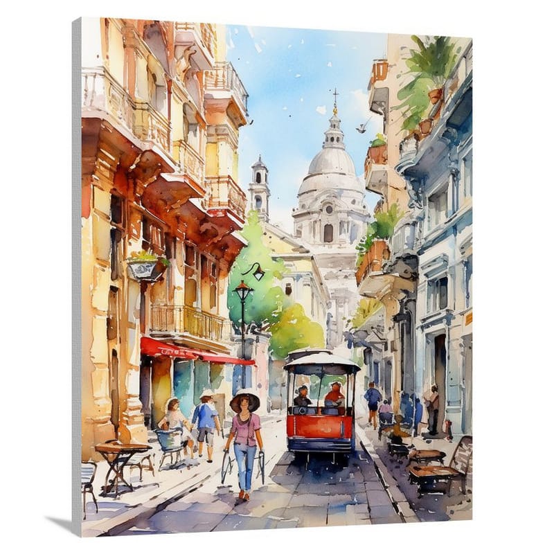 Uruguay's Vibrant Montevideo - Watercolor - Canvas Print