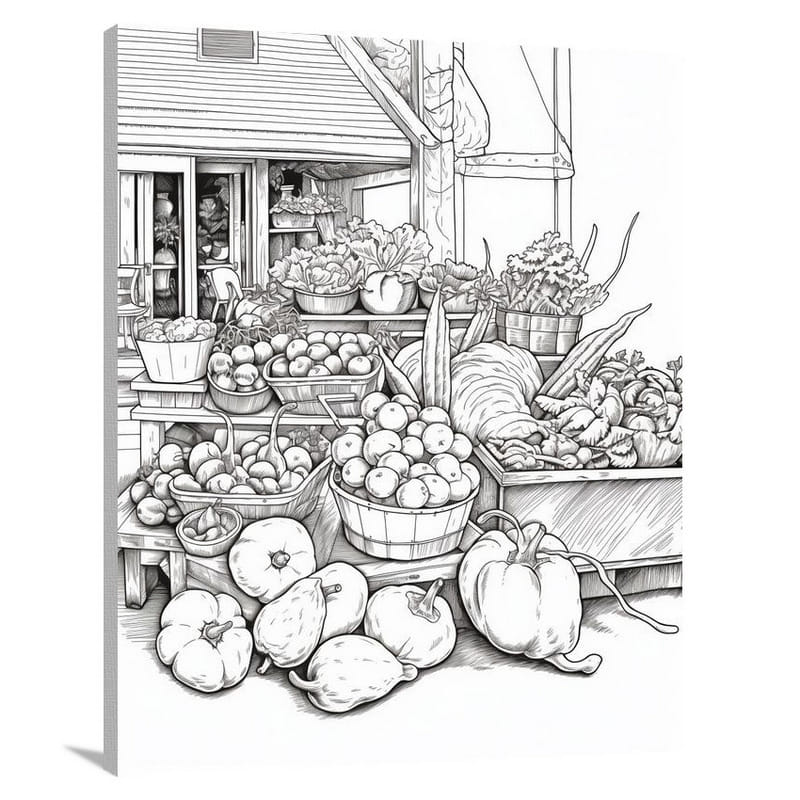Vegetable Symphony - Black And White - Canvas Print