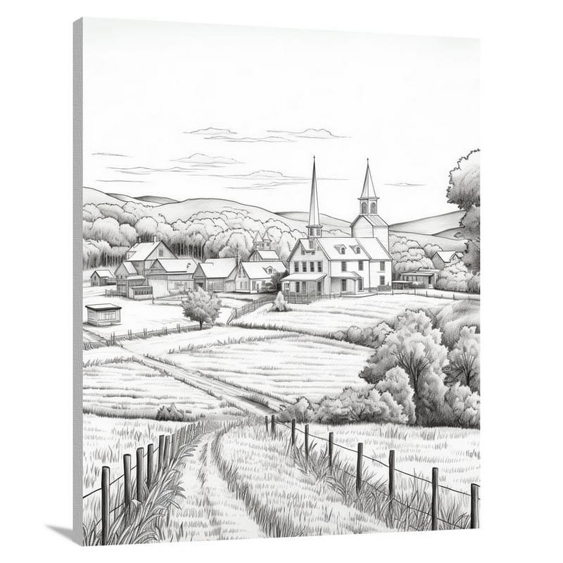 Vermont Village - Black And White - Canvas Print