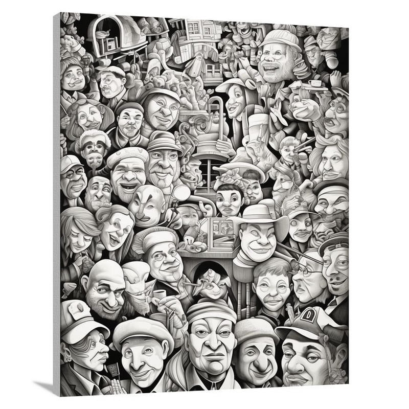 Vibrant Faces: Caricature of a Market - Canvas Print