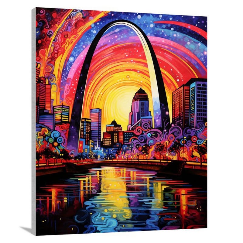 Vibrant Gateway Arch: A Pop Art Cityscape - Canvas Print