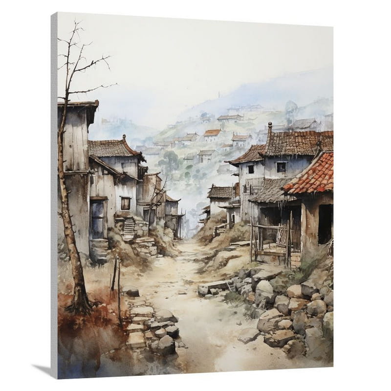 Village Echoes: A Melancholic Resilience - Canvas Print