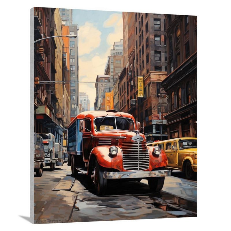 Vintage Truck in Urban Landscape - Canvas Print