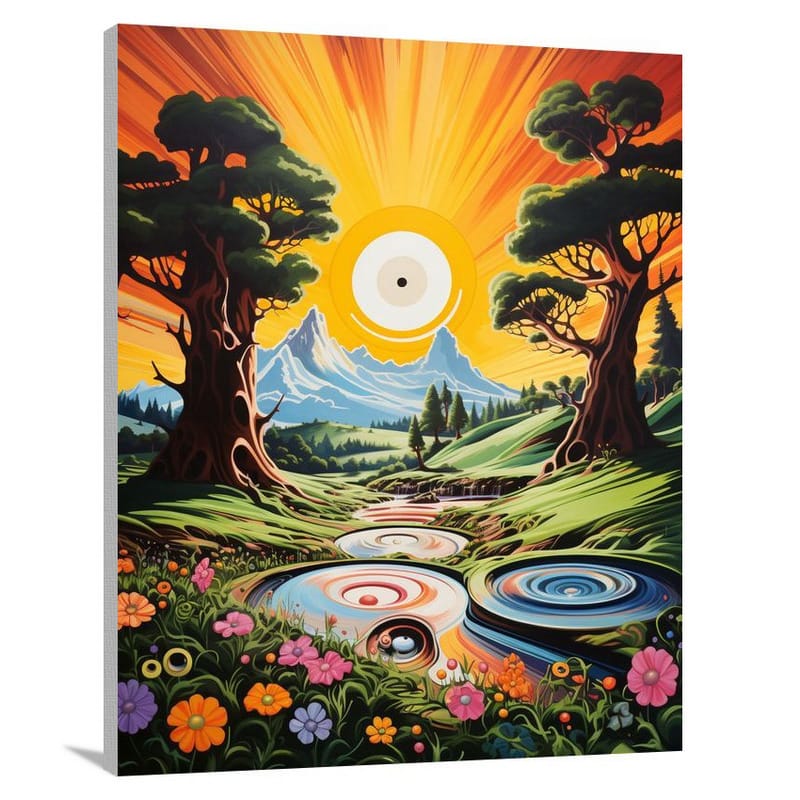 Vinyl Melodies: Serene Countryside - Canvas Print