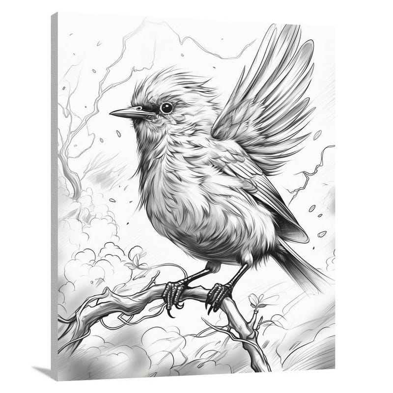 Warbler's Lightning Dance - Black And White - Canvas Print