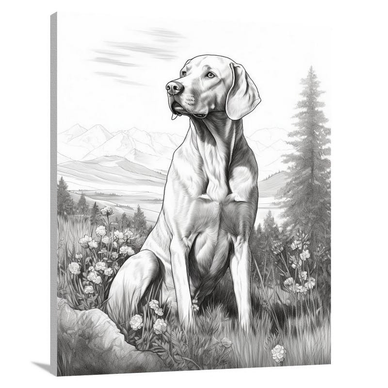 Weimaraner's Loyalty - Black And White - Canvas Print