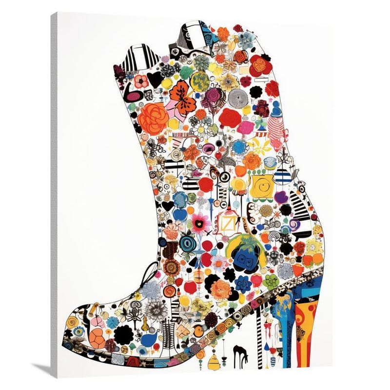 Whimsical Boot Parade - Black And White - Canvas Print