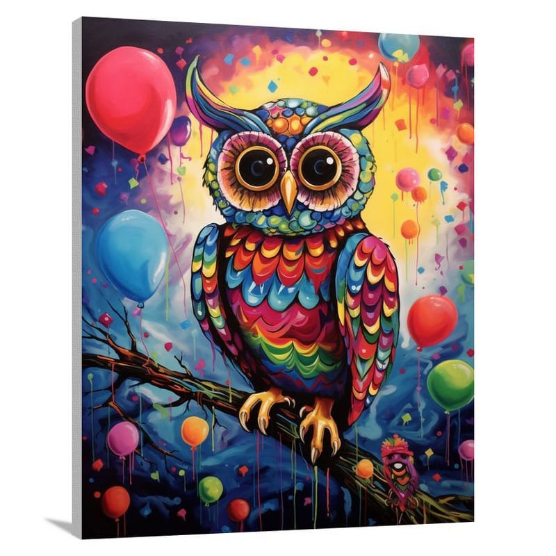 Whimsical Owl: A Colorful Dance - Canvas Print