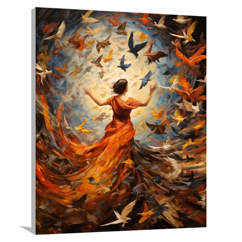 Whirlwind of Wings: Jay's Chaotic Dance - Canvas Print
