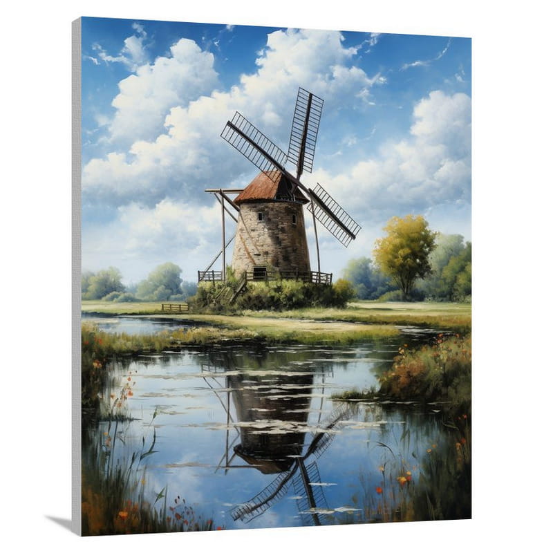 Whispering Reflections: Windmill's Serenity - Canvas Print