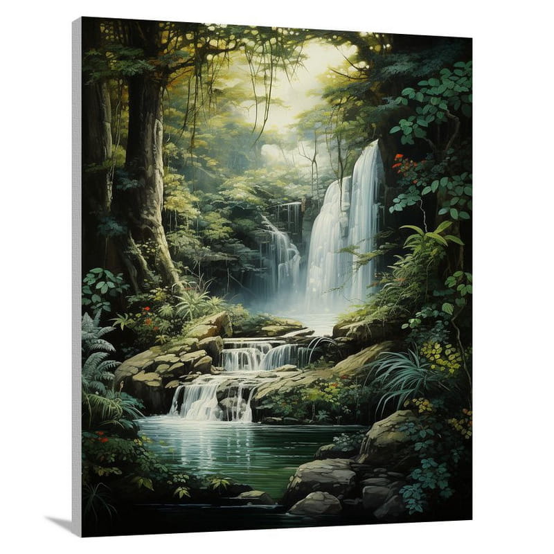 Whispering Serenity: Waterfall's Secrets - Canvas Print