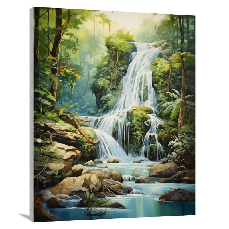Whispering Tranquility: Waterfall's Secrets - Canvas Print