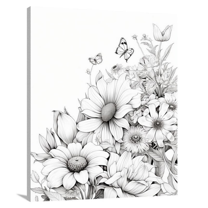 Wildflower Symphony - Black And White - Canvas Print