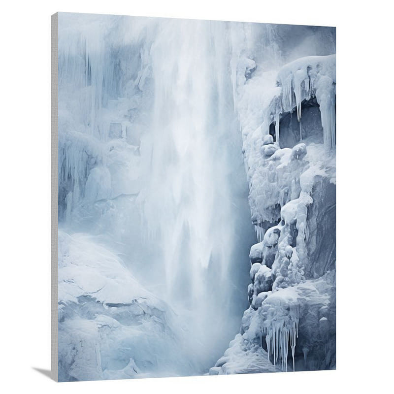 Winter's Frozen Cascade - Minimalist - Canvas Print